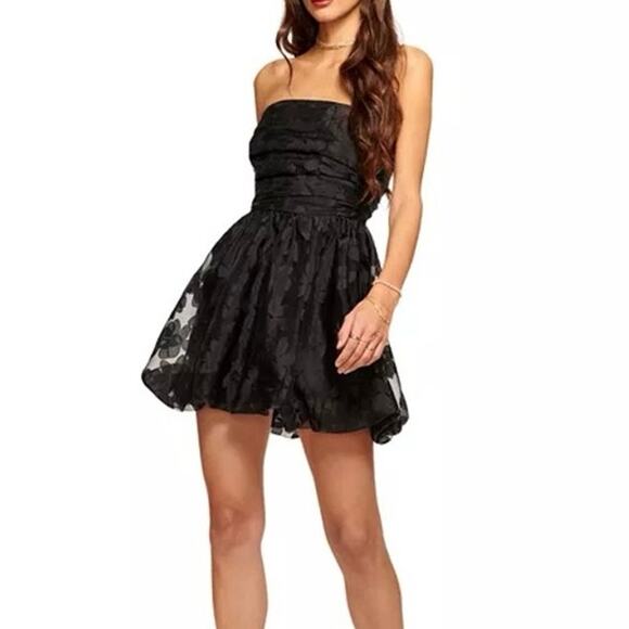 Ramy Brook NWT Hansel Strapless Black Floral Ruched Bubble Mini Dress Size 12 - Picture 1 of 9